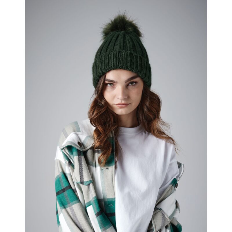 Verbier Faux Fur Pop Pom Chunky Beanie Thumbnail